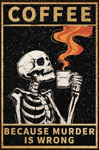 EMOHAT Metal Sign Skeleton Strong Coffee Cafe Accessories Wall Decor Tin Sign Home Cafe Coffee Bar Club Kitchen Dining Room Wall Metal Tin Signs Halloween Skull Decor Sign Plaque Poster 8x12 Inch