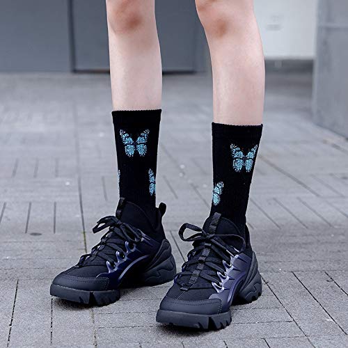 4 Paar lustige Frau Socken Frauen Baumwolle Harajuku Skateboard Tube Socken Set Los Happy Hip Hop Lange Socke Tier Soks Kunst Schmetterling yc0209 (Color : 2 Purple 2 Black, Size : One Size)