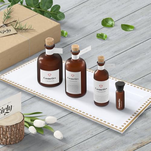 Leemxiiny 2 Pack White Bathroom Vanity Tray for Countertop with Beads, Small Plastic Toilet Tank Tray Versatile Storage Organization Tray for Makeup, Perfume, Desk, Kitchen, Candles, 14"x7"x1", 36W — view 3