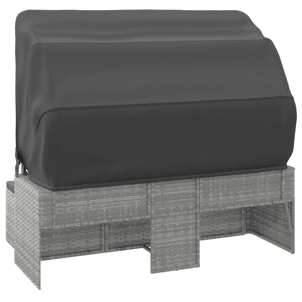 vidaXL Gartensofa 3 Sitzer, Sofa mit faltbaren Dach, Couch mit Fußhocker, Relaxsofa Dreisitzer Terrassensofa Gartenmöbel, Grau Poly Rattan