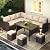 U-MAX 7 Piece Outdoor Patio Furniture Set, PE Rattan Wicker Sofa Set, Outdoor Sectional Furniture Set with Dining Table, Brown Rattan&Khaki Cushions