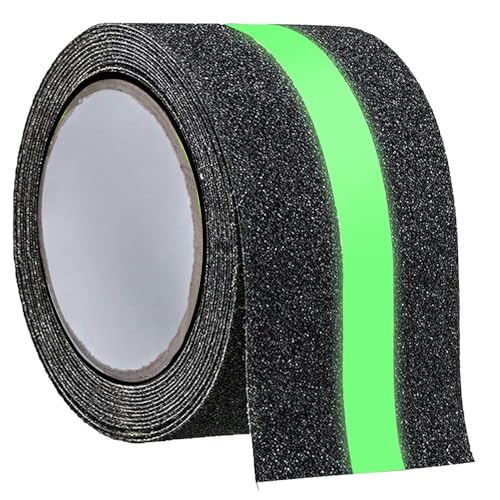 Gebildet Luminosa Antideslizante Seguridad Cinta, Cinta Autoadhesiva Fluorescente, Alta Tracción, Fuerte Adhesivo para Escaleras, Peldaños, Rampas, Andamios (Negro, 5cm×5m