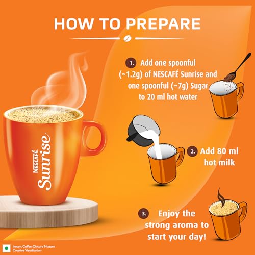Image of Sunrise Instant Coffee Powder by Nescafe | Strong Aroma for the Perfect Start to Your Day | Coffee Chicory-Mix | Pack of 90 Sachets, 3.8g each, 114g