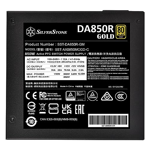 Image of SilverStone Technology DA850R Gold 850W 80 Plus Gold ATX 3.0 & PCIe 5.0 Modular Power Supply, SST-DA850R-GM