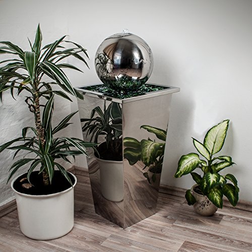 Köhko® Springbrunnen mit LED-Beleuchtung in eckigen Edelstahlbecken hochglanzpoliert 21016 Gartenbrunnen aus Edelstahl