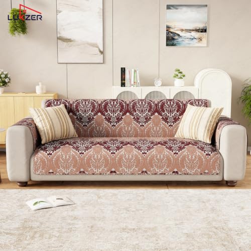 Image of Lukzer 3 Seater Sofa Cover Quilted Reversible WaveEdge Ultrasonic Cut Sofa Mat with Back and Hand Rest Covers - Leopard Print - Washable Sofa Protector for Modern Living Room 180 x 150 CM /SC-220-03WB