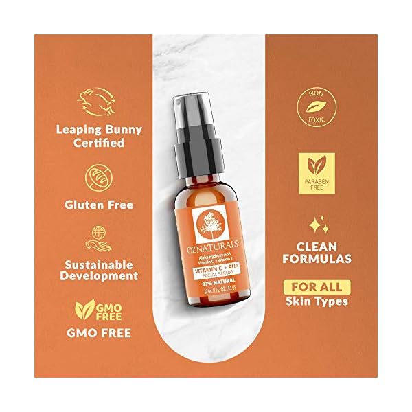 OZNaturals-Vitamin-C-Serum-For-Face-With-AHA-Vitamin-E-Oil-Hyaluronic-Acid-Anti-Aging-Antioxidant-Facial-Serum-Brightening-Hyperpigmentation-Treatment-1-FL-Oz OZNaturals Vitamin C Serum For Face With AHA, Vitamin E Oil & Hyaluronic Acid - Anti Aging Antioxidant Facial Serum & Brightening Hyperpigmentation Treatment - 1 FL Oz