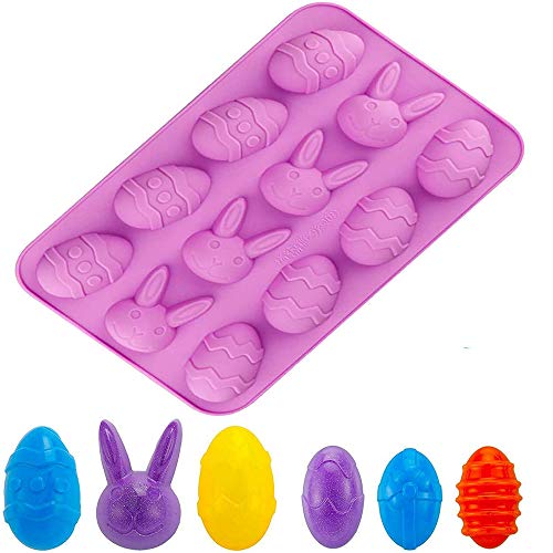 12 Cavities Easter Egg Silicone Mold with Bunny Shape Baking Mold Candy Mold Soap Mold DIY Silicone Mold for Making Chocolate Gummy Ice Cube