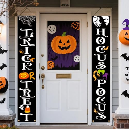 Image of Halloween Banner 70inch Horror Themed Outdoor Indoor Front Porch Sign Reusable Hanging Halloween Banner Decor for Home Party Yard Garage Front Wall Doo Decorations Supplies