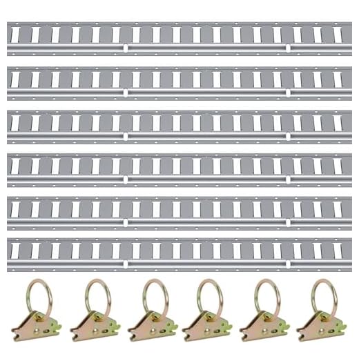 Trekassy E Track Tie-Down Rail Kits, 6 Pack 5ft Galvanized Steel Horizontal E-Track Rails with 6 Steel O-Ring Anchors for Pickups, Trucks, Trailers, Vans