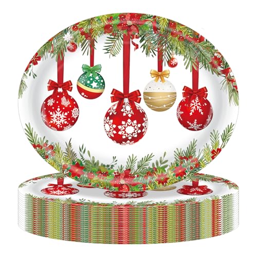25Pcs Christmas Paper Plates Christmas Ball Oval Plates 10 25Pcs Christmas Paper Plates Christmas Ball Oval Plates 10