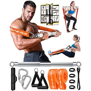 DASKING Resistance Bands Set with 58cm Exercise Bar, Different Levels Pull Up Bands – 500LBS Fitness Workout Bars Kit for Strength Training, Pilates, Yoga- Home Gym Sports Systems Equipment