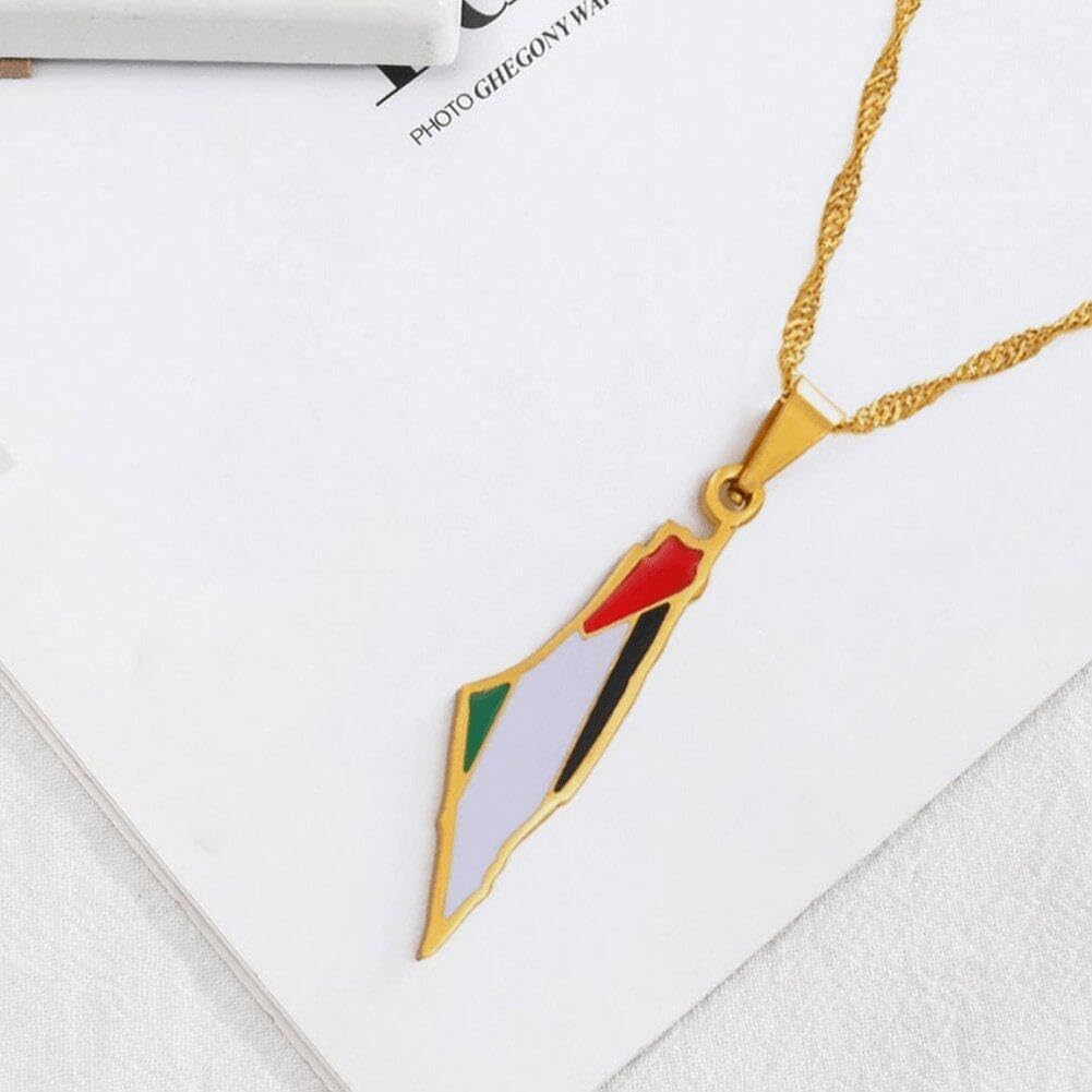 Hiessgozy Palestina Vlag Ketting, Roestvrij Staal Palestina Kaart Hanger Ketting Voor Vrouwen Mannen Arabische Sieraden Familie Geschenken, Metaal, Goud