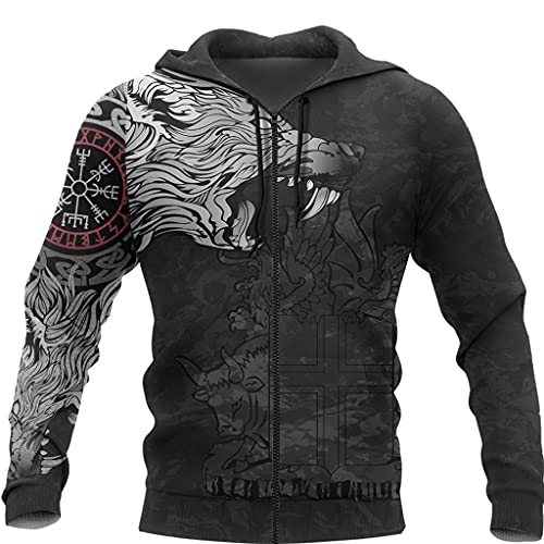 Camiseta vikinga para hombre con estampado de Wolf Runes, media manga informal, casco Awe, sudadera con cremallera y bolsillo, ropa deportiva negra, chaqueta, mitología nórdica, jersey,Hoodie,XXL
