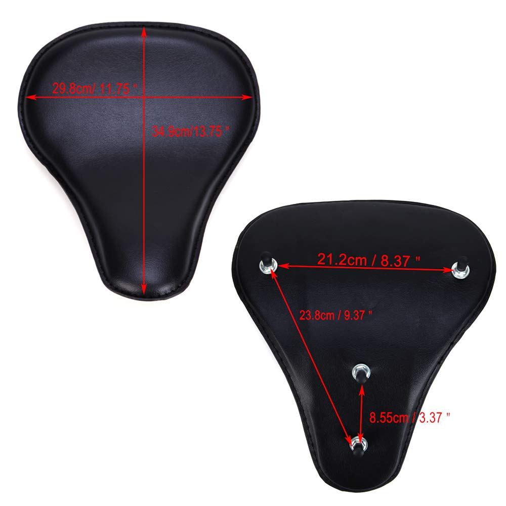 Black Leather Motorcycle Solo Seat With 3 Springs & Base - For Harley Bobber & Custom Choppers