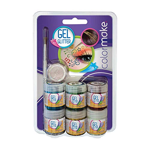 Yur 2002, Pintura Facial, Gel Glitter 6 Cores, Pincel e Somb Kit, Multicor