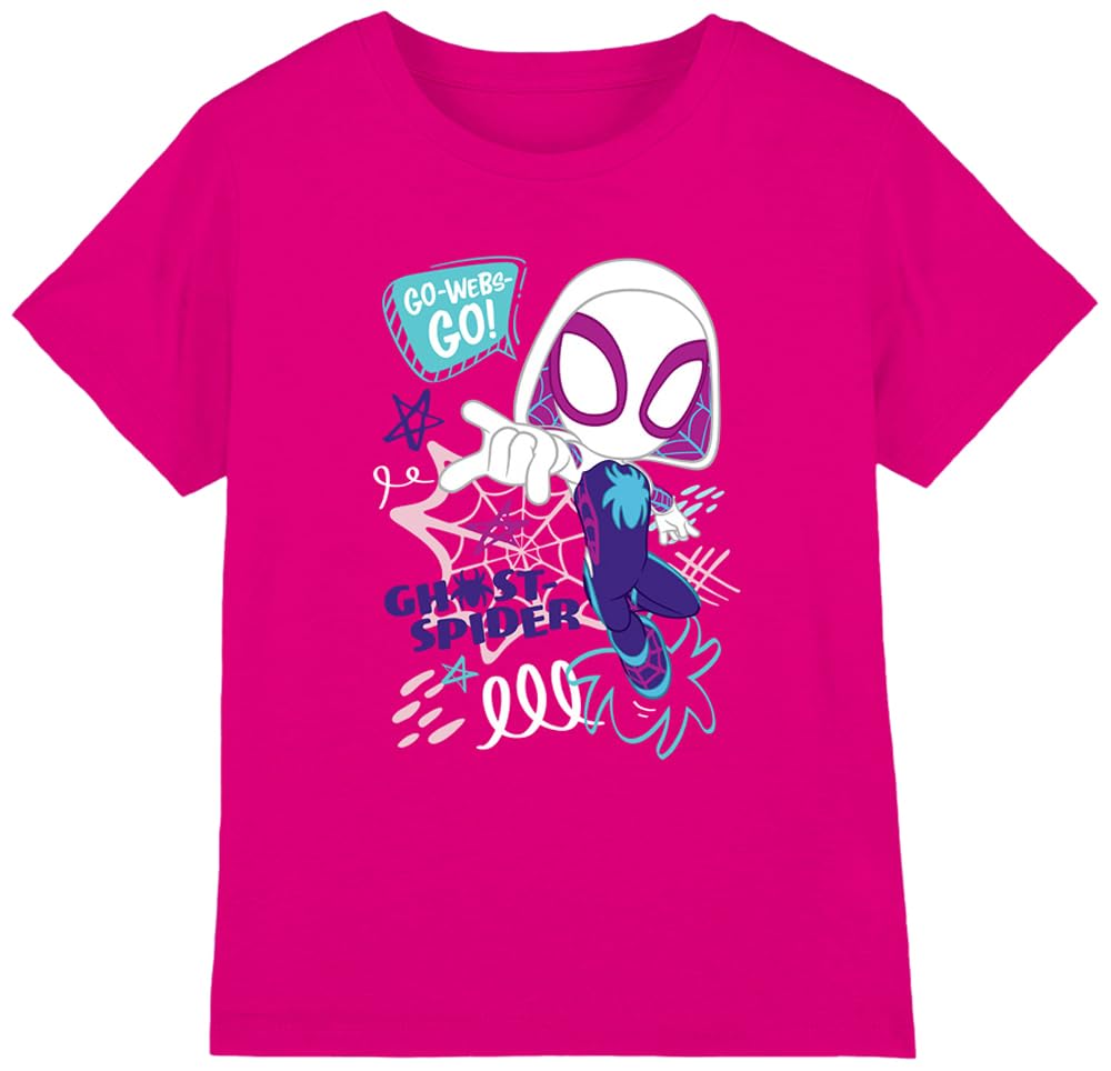 Marvel Girl's Ghost Spider Go Webs T-Shirt - Fuchsia - Cotton - Size 7-8 Years