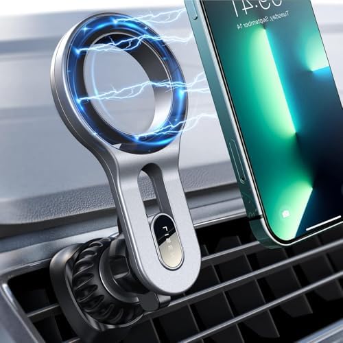 LISEN for Magsafe Car Mount, Strong Magnets Magnetic Phone Holders for Your Car, 360 Degree Adjustable Air Vent Hands Free Car Phone Holder Fit for iPhone 17-12 & All Smartphones, Silver