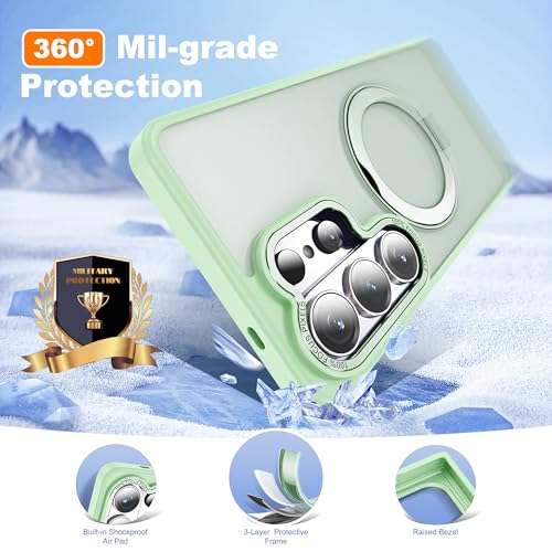 Image of for Samsung Galaxy S26 Ultra Case with 360Rotatable Magnetic Ring Stand Compatible with Mag-Safe Military Protection Matte Translucent Phone Case for Galaxy S26 Ultra 6.9 inch,Green