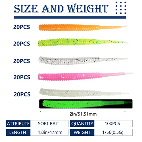 Dovesun Crappie Lures Kit, Fishing Soft Plastic Lures Crappie Walleye Trout Bass Fishing Baits Fishing Worms 100Pcs With Trackle Box #TOP3