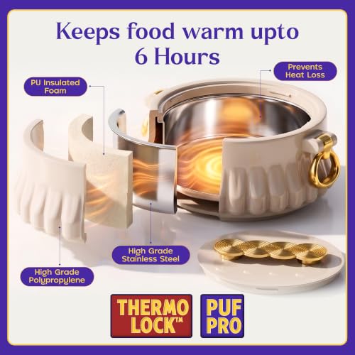 Image of SELVEL Bello Insulated Casserole 1700ml for Roti & Chapati, Stainless Steel Inner Hot Case, BPA Free Hot Pot, Keeps Food Hot & Fresh (Cloud Cream, 1700 ml)