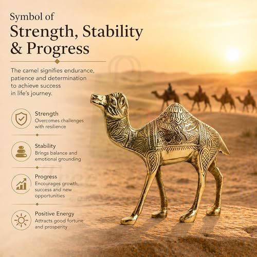 Image of Brass Design Camel Statue | Weight - 780 G Approx | 7 Inch Approx |Brass Idol | Camel Statue for Vastu | Showpeice for Home | Vastu Remedy | (Zonal Placement-W,WNW)