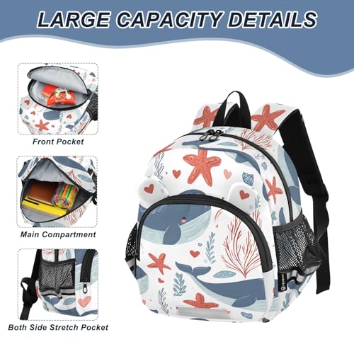 Kid's Backpack for Boys & Girls Toddler Bag Cute Dolphin Starfish Pattern Backpack with Safety Leash4