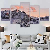 SIGNWIN 5 Panel Canvas Wall Art Snow Mountain for Home Decorations Ready to Hang - 60