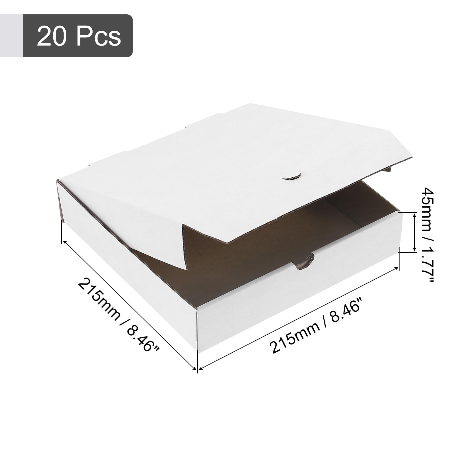QUARKZMAN Caja de Pizza 20 piezas 8 x 8 - Cajas de Pizza Mini de Papel de Cuero de Vaca Contenedor Cuadrado de Almacenamiento Corrugado para Pasteles Galletas Pizza (Blanco)