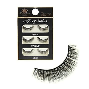 Gugzy® 3 Pairs Black Handmade Natural 3D Thick Long False Eyelashes