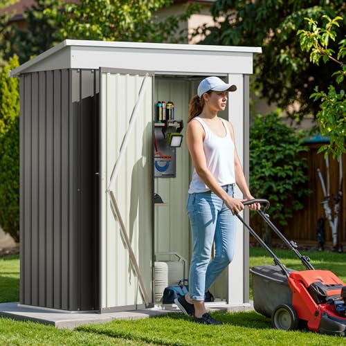 Image of Devoko Outdoor Storage Shed 5 x 3 FT Lockable Metal Garden Shed Steel Anti-Corrosion Storage House with Single Lockable Door for Backyard Outdoor Patio (Gray)