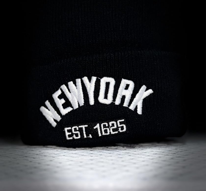 New York Winter Knit Beanie with Logo, Unisex - One Size - Black Color, Insulated Comfy Hats, Cuffed Design - Image 6