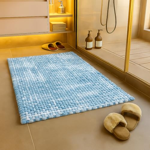 Image of LAHOME Bathroom Mat Anti Slip Bathmat Bathroom Mat Water Soak Bath Door Mat for Home Bathroom Floor Mat Cotton Anti Slip Bath Mat (50 x 70 Cm, Sky Blue)