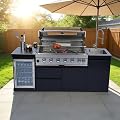 82-Inch Stainless Steel Gas Grill Island with 6 Burners, 85000 BTU, Refrigerator, Rotisserie & Storage Cabinets for Outdoor Kitchen