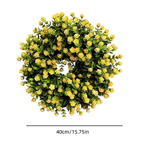 Couronne de fleurs jaune pur pour embellir une porte d'entrée sombre - 3