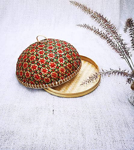 Handmade Decorative Razia Bamboo Serving Tray with Lid - Large