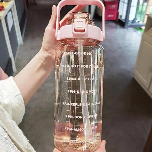 Image of AGIL 2 L Capacity Belt Straw Transparent Motivational Water Bottles|Time Marker Leak Proof&Break-Proof|Best Usage For Office /School /Gym /Travel |Bpa-Free Fitness Sports Bottle (PINK)
