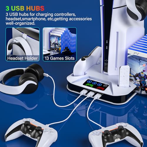 ps5slimpro cooling station with controller charging station for sony console playstation 5 slimampstandard discdigital console ps5 pro stand cooler accessories incl cooling fan3 usb hubs