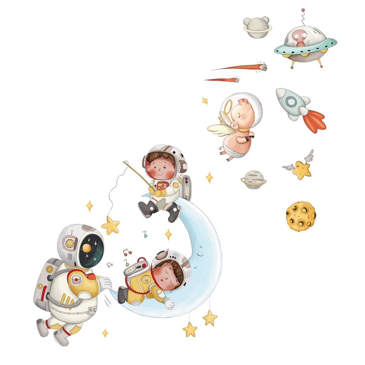 Autocollants muraux astronaute et lune VICASKY pour décoration de chambre enfant lot de 4