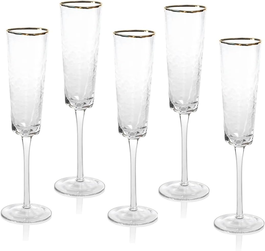 Amalfi Triangular Glassware or Stemware with Gold Rims - Sets of 4 (Champagne - S/4)