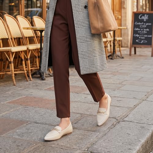 Image of Tilocow Metal Chain Loafers for Women Pointed Toe Slip on Flats Comfortable Fashion Work Shoes