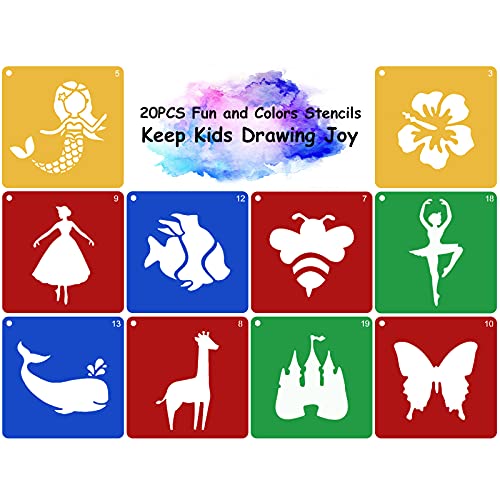 Jecarden 20 Pcs Stencils For Kids, Sidewalk Chalk Stencils 8 X 8 Inch Colorful Large Stencils With 5 Pcs Scratch Paper Washable Craft Fun Chalk Stencils Gift Idea For Boys And Girls To Learn Painting #TOP3