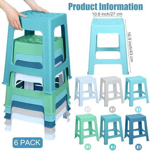 Image of TURSTIN 6 Pack Plastic Stools 16.9 Inch Nesting Stools 6 Color Portable Backless Bar Stool Flexible Seating Chairs for Classroom Office Home