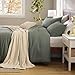 Bedsure 5 PCS Cotton Comforter Set with Waffle Throw Blanket - Breathable Bedding Set for All Seasons, Olive Green Comforter King Size, Pillow Shams, Beige 100% Cotton Blanket, Throw Pillow