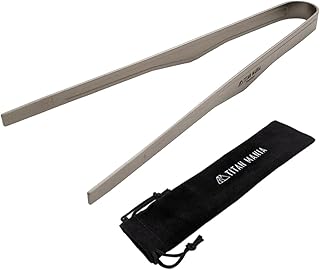 TITAN MANIA(チタンマニア) トング チタン製 ソロキャンプ 焚き火 バーベキュー 焼肉 アウトドア 火箸 先が付かない 軽量 しっかり掴める 錆びない 収納袋付き