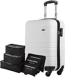 Mala Bordo ABS 10kg Viagem + Kit Organizador Necessaire 6 Peças (ABS, Essencial 2 Branco)