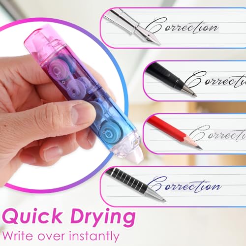 simarro 2Pcs White Out Correction Tape Double Sided Tape Roller, Cute Quick Dry Pen Shaped White Out Correction Tape with Permanent Adhesive Tape Runner for Home Office Supplies (light blue + pink) - Thumbnail 3