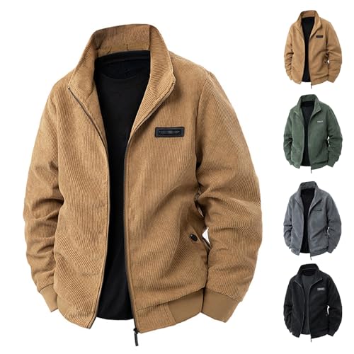 Mens Corduroy Jacket Texture Lapel Shirt Thick Full Zip Coat with Multi-Color4