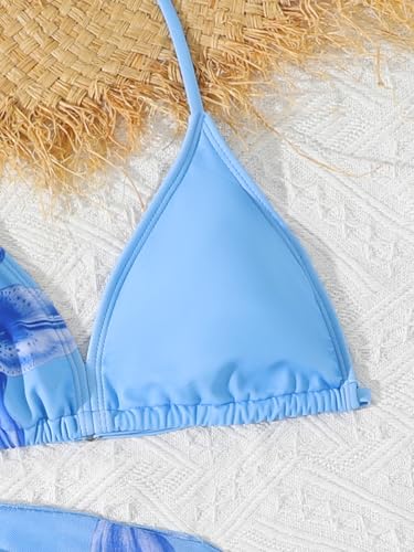 Image of SEGT Girl's 3 Piece Striped Bikini Swimwear Cute Swimsuits Bathing Suit High Waisted with Cover Up Beach Skirt