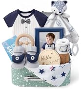 Golray Baby Boy Gifts for Baby Shower, 10pcs Newborn Essential with Fox Lovey/Blanket/Onesie/Wood...